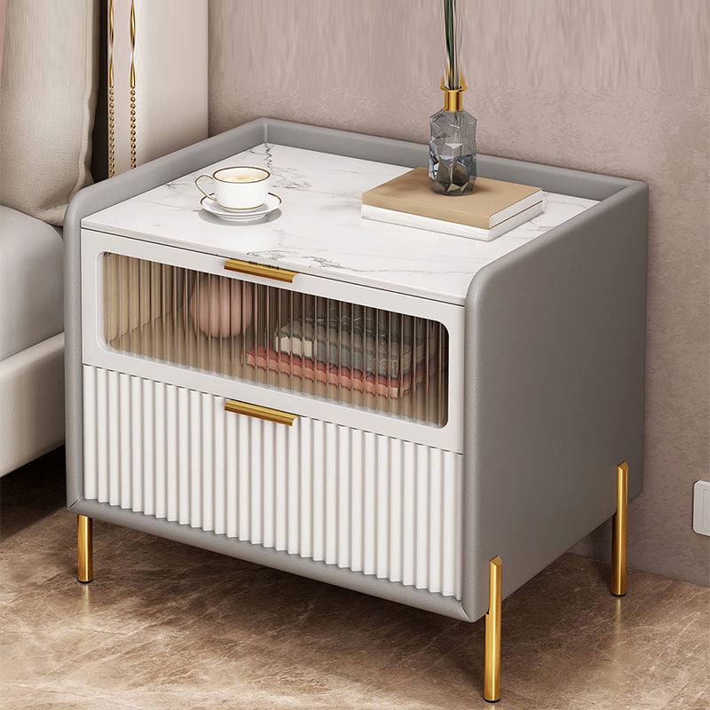 Modern Accent Table Nightstand Stone Drawer Storage Bedside Cabinet with Legs 18"L x 16"W x 20.5"H Grey 1 Piece Clearhalo 'Bedroom Furniture' 'furn' 'furn_night_stand' 'Furniture' 'night_stand' 'Nightstands' 7244431