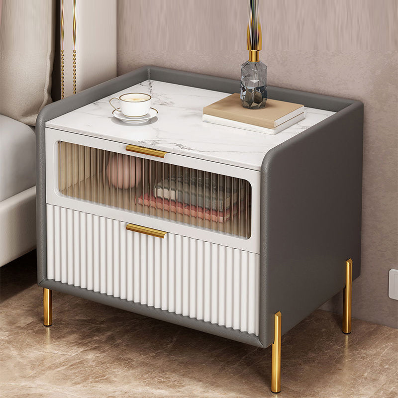 Modern Accent Table Nightstand Stone Drawer Storage Bedside Cabinet with Legs 18"L x 16"W x 20.5"H Dark Gray 1 Piece Clearhalo 'Bedroom Furniture' 'furn' 'furn_night_stand' 'Furniture' 'night_stand' 'Nightstands' 7244435