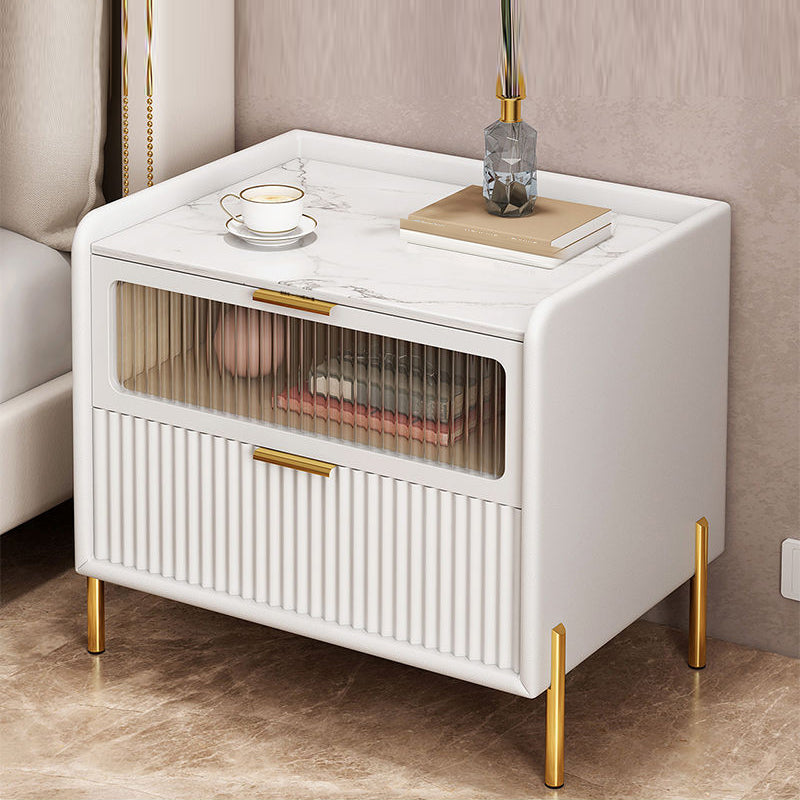 Modern Accent Table Nightstand Stone Drawer Storage Bedside Cabinet with Legs 18"L x 16"W x 20.5"H White 1 Piece Clearhalo 'Bedroom Furniture' 'furn' 'furn_night_stand' 'Furniture' 'night_stand' 'Nightstands' 7244439