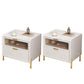 Modern Accent Table Nightstand Stone Drawer Storage Bedside Cabinet with Legs 18"L x 16"W x 20.5"H White 2 Piece Set Clearhalo 'Bedroom Furniture' 'furn' 'furn_night_stand' 'Furniture' 'night_stand' 'Nightstands' 7244440