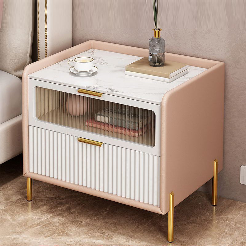 Modern Accent Table Nightstand Stone Drawer Storage Bedside Cabinet with Legs 18"L x 16"W x 20.5"H Apricot 1 Piece Clearhalo 'Bedroom Furniture' 'furn' 'furn_night_stand' 'Furniture' 'night_stand' 'Nightstands' 7244442