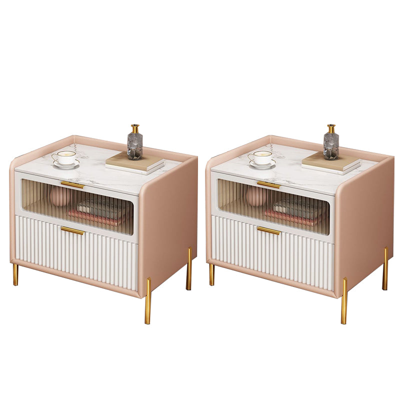 Modern Accent Table Nightstand Stone Drawer Storage Bedside Cabinet with Legs 18"L x 16"W x 20.5"H Apricot 2 Piece Set Clearhalo 'Bedroom Furniture' 'furn' 'furn_night_stand' 'Furniture' 'night_stand' 'Nightstands' 7244444