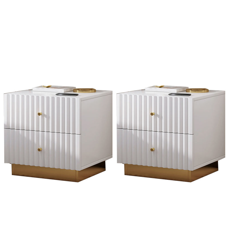 Modern Accent Table Nightstand Stone Drawer Storage Bedside Cabinet with Legs 16"L x 16"W x 19"H White 2 Piece Set Clearhalo 'Bedroom Furniture' 'furn' 'furn_night_stand' 'Furniture' 'night_stand' 'Nightstands' 7244448