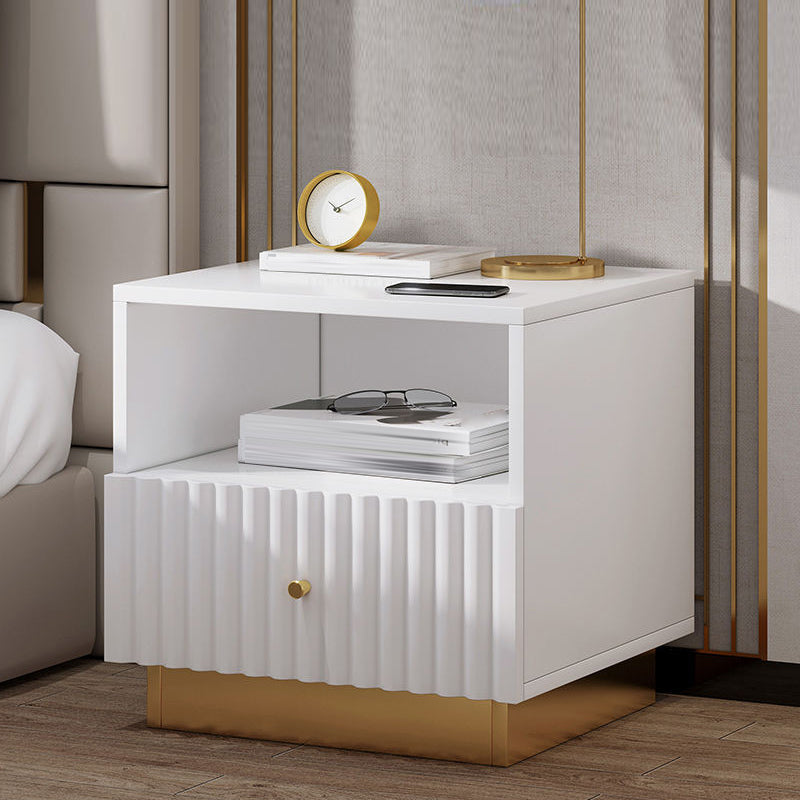 Modern Accent Table Nightstand Stone Drawer Storage Bedside Cabinet with Legs 16"L x 16"W x 19"H Off-White 1 Piece Clearhalo 'Bedroom Furniture' 'furn' 'furn_night_stand' 'Furniture' 'night_stand' 'Nightstands' 7244452