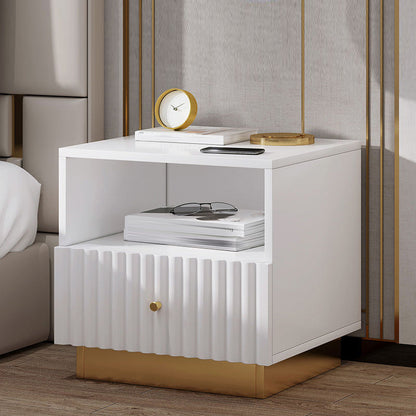 Modern Accent Table Nightstand Stone Drawer Storage Bedside Cabinet with Legs 16"L x 16"W x 19"H Off-White 1 Piece Clearhalo 'Bedroom Furniture' 'furn' 'furn_night_stand' 'Furniture' 'night_stand' 'Nightstands' 7244452