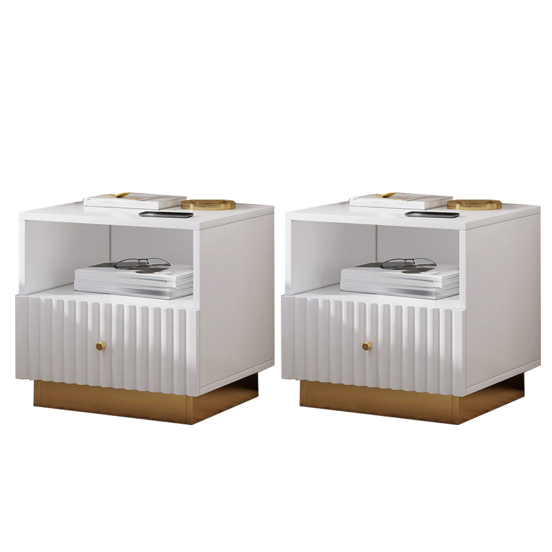 Modern Accent Table Nightstand Stone Drawer Storage Bedside Cabinet with Legs 16"L x 16"W x 19"H Off-White 2 Piece Set Clearhalo 'Bedroom Furniture' 'furn' 'furn_night_stand' 'Furniture' 'night_stand' 'Nightstands' 7244453