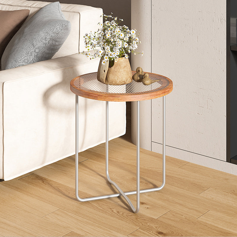 Round Glass Top Coffee Table Set Frame Cocktail Table with Wood Accent 18"L x 18"W x 20"H Silver Clear Clearhalo 'Coffee & Accent Tables' 'Coffee Tables' 'coffee_tables' 'furn' 'furn_coffee_tables' 'Furniture' 'Living Room Furniture' 7250159