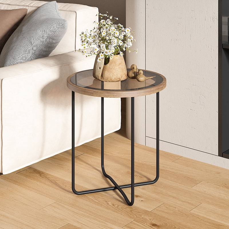 Round Glass Top Coffee Table Set Frame Cocktail Table with Wood Accent 18"L x 18"W x 20"H Black Brown Clearhalo 'Coffee & Accent Tables' 'Coffee Tables' 'coffee_tables' 'furn' 'furn_coffee_tables' 'Furniture' 'Living Room Furniture' 7250169