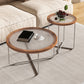 Round Glass Top Coffee Table Set Frame Cocktail Table with Wood Accent 28"L x 28"W x 15"H+18"L x 18"W x 20"H Silver Clear Clearhalo 'Coffee & Accent Tables' 'Coffee Tables' 'coffee_tables' 'furn' 'furn_coffee_tables' 'Furniture' 'Living Room Furniture' 7250176