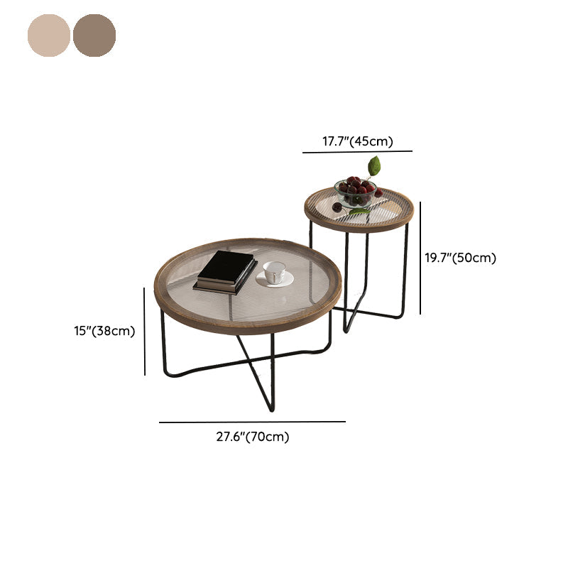 Round Glass Top Coffee Table Set Frame Cocktail Table with Wood Accent Clearhalo 'Coffee & Accent Tables' 'Coffee Tables' 'coffee_tables' 'furn' 'furn_coffee_tables' 'Furniture' 'Living Room Furniture' 7250184