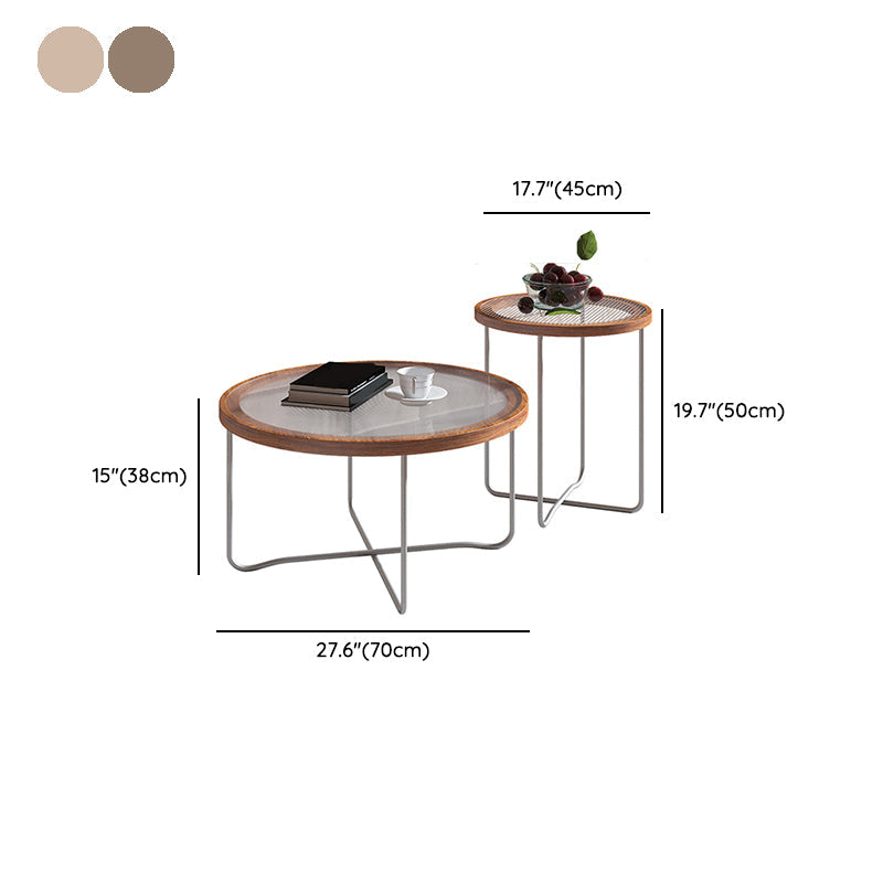 Round Glass Top Coffee Table Set Frame Cocktail Table with Wood Accent Clearhalo 'Coffee & Accent Tables' 'Coffee Tables' 'coffee_tables' 'furn' 'furn_coffee_tables' 'Furniture' 'Living Room Furniture' 7250185