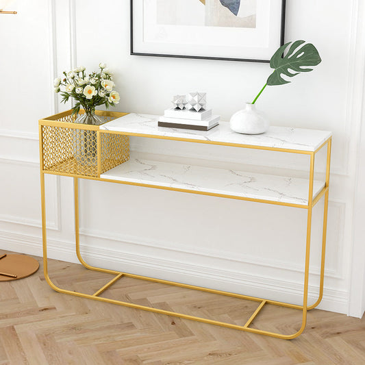 Glam Marble Console Table Rectangle White Accent Table for Hall