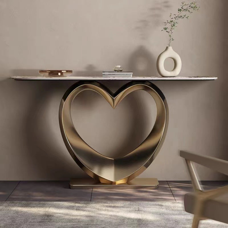 Glam Style Console Table Slate Half Moon Console Table for Hall , 14 Inch Wide