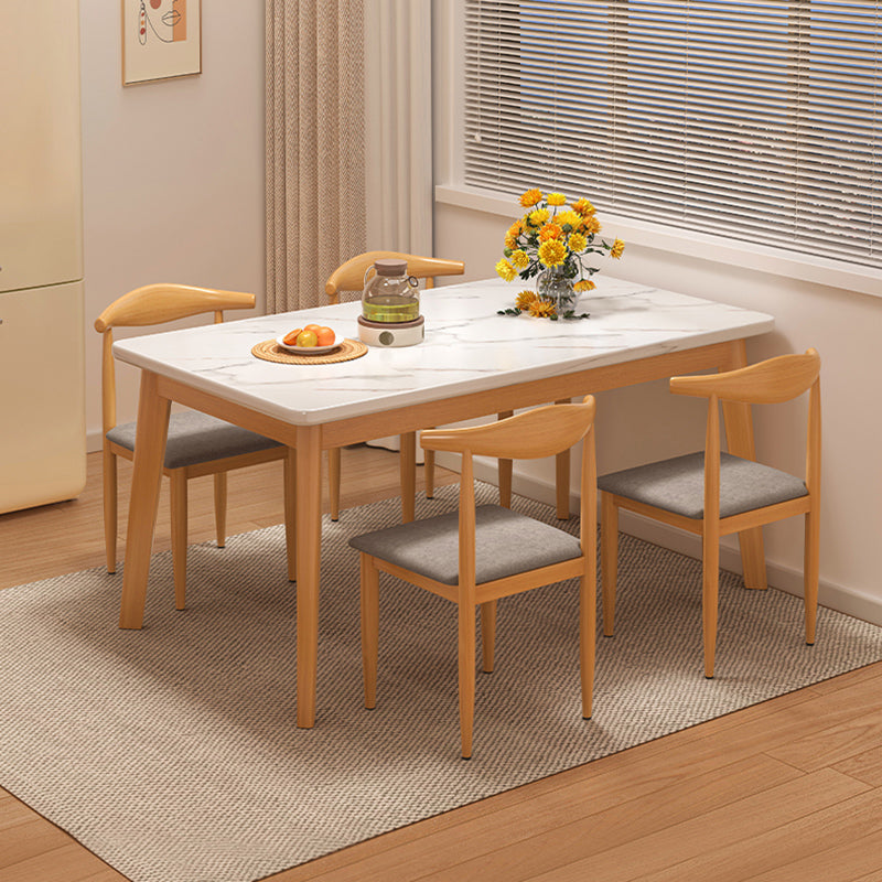Modern 1/3/5 Pieces Dining Room Table Rectangle Wood Furniture for Home 5 Pieces: White Table, 4 Chairs Clearhalo 'Dining Room Sets' 'Dining Tables & Seating' 'dining_room_set' 'furn' 'furn_dining_room_set' 'Furniture' 'Kitchen & Dining Furniture' 7251039
