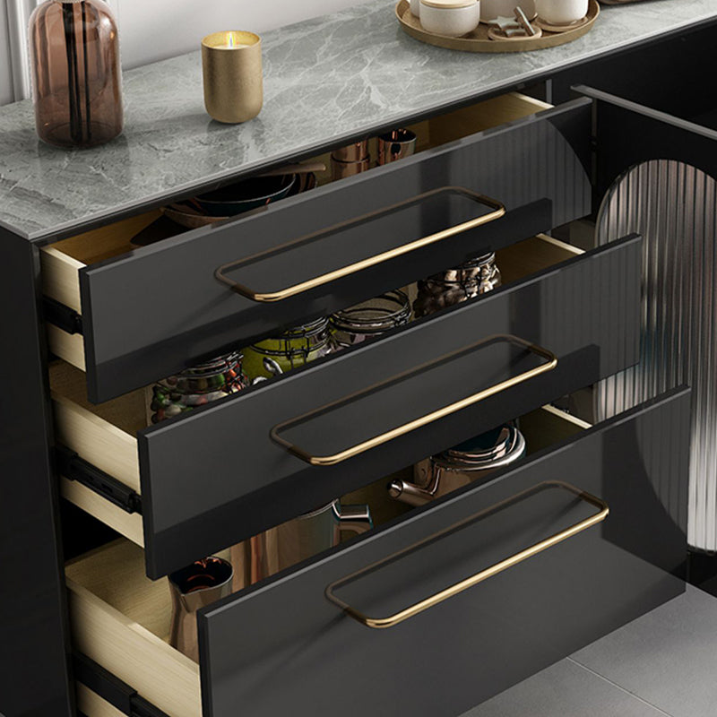 Armadietto contemporaneo per le porte del server da pranzo nero con cassetti