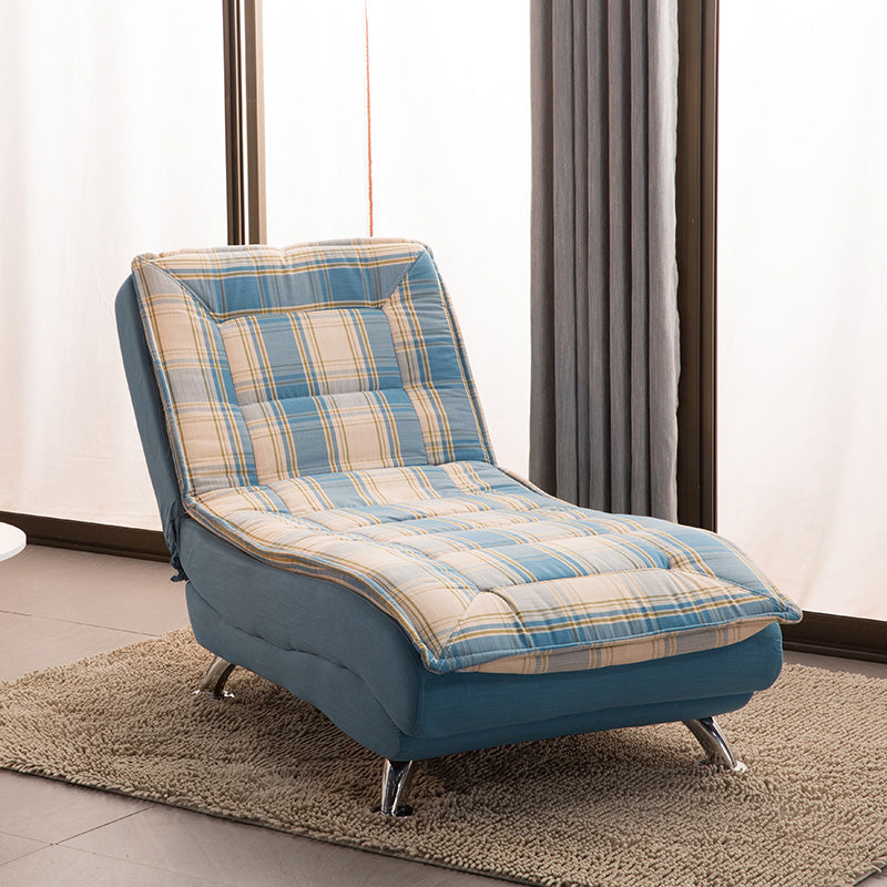 Modern Cotton Blend Lounge Chair Armless Adjustable Sleeper Chair Bed Blue Houndstooth Clearhalo 'Chairs & Seating' 'Chaise Lounge' 'chaise_lounge' 'furn' 'furn_chaise_lounge' 'Furniture' 'Living Room Furniture' 7251340