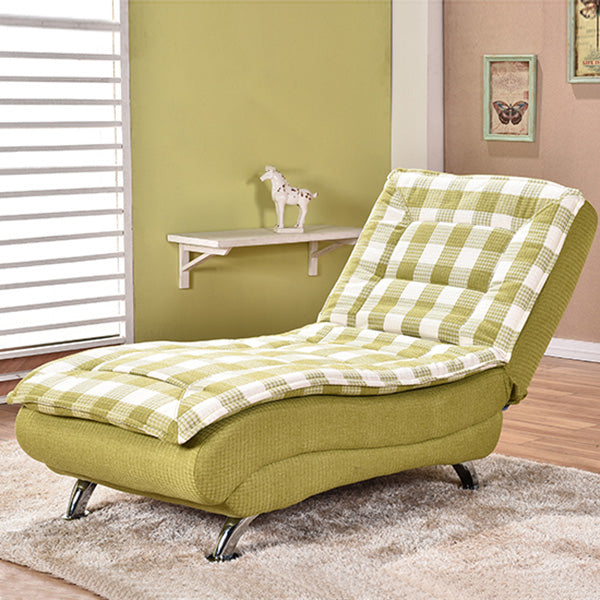 Modern Cotton Blend Lounge Chair Armless Adjustable Sleeper Chair Bed Grass Green Plaid Clearhalo 'Chairs & Seating' 'Chaise Lounge' 'chaise_lounge' 'furn' 'furn_chaise_lounge' 'Furniture' 'Living Room Furniture' 7251353