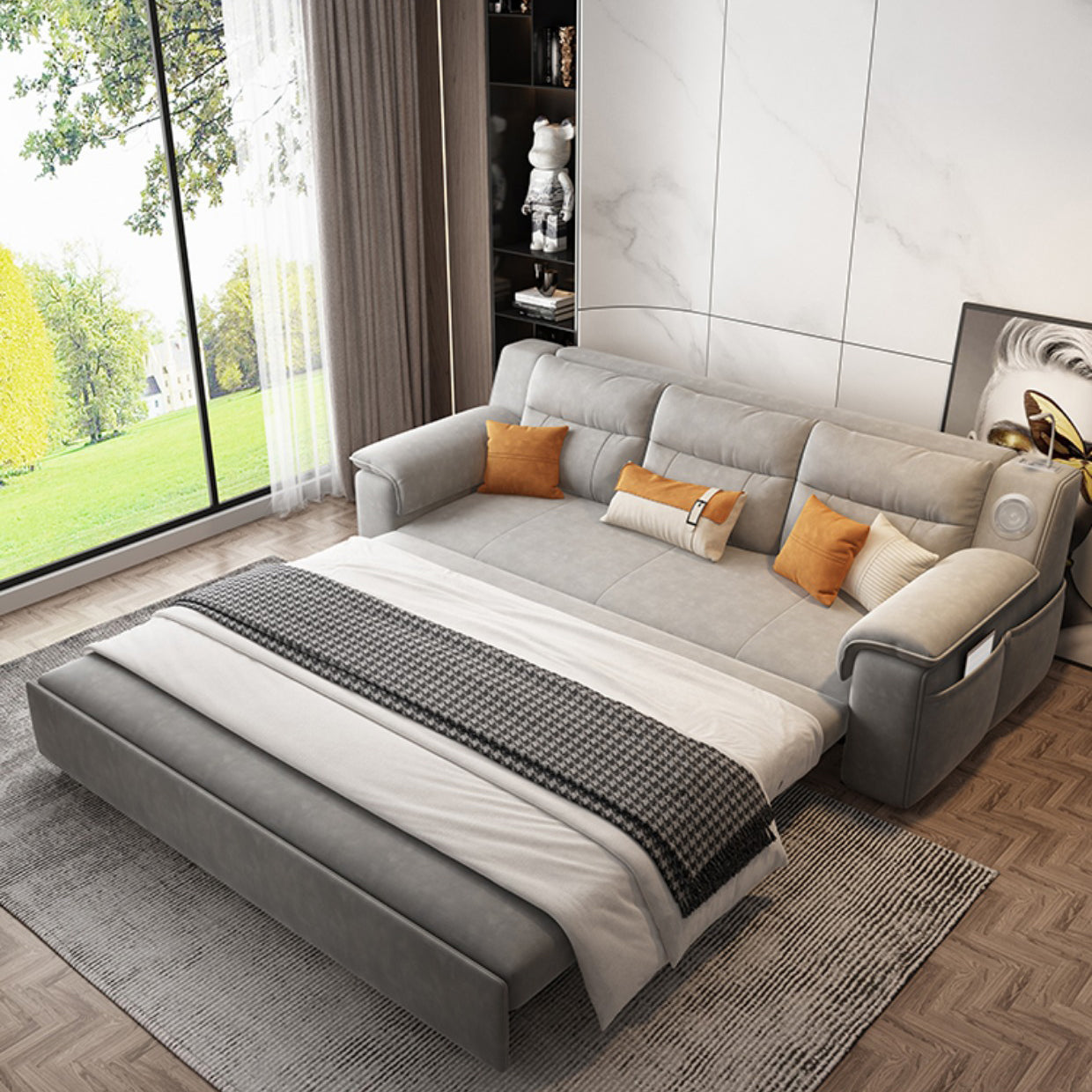 32" Wide Scandinavian Sofa Futon Foldable Sleeper Sofa with Storage Clearhalo 'furn' 'furn_futons' 'Furniture' 'Futons & Daybeds' 'Futons' 'Living Room Furniture' 7251591
