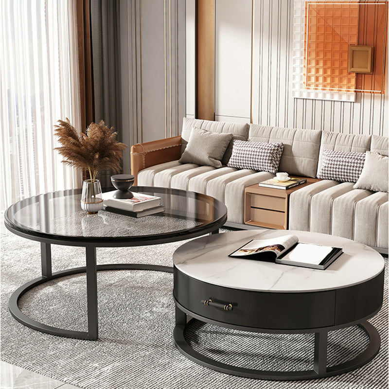 Glass Top Coffee Table Set Frame Cocktail Table with Drawers