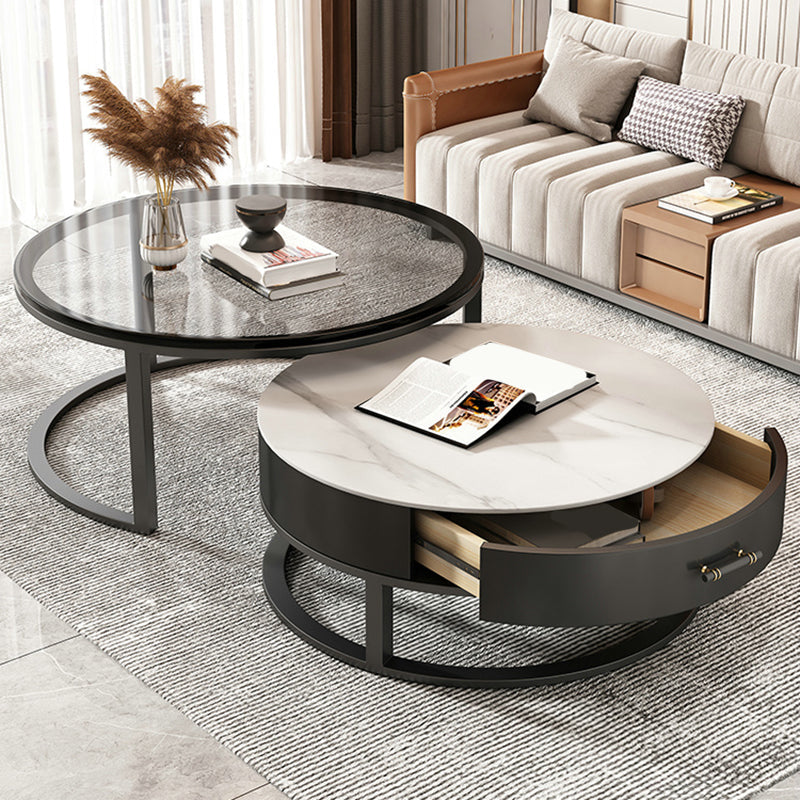 Glass Top Coffee Table Set Frame Cocktail Table with Drawers