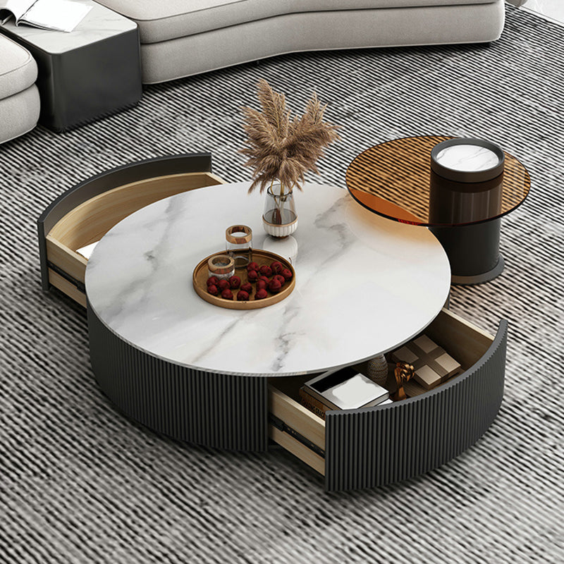 Slate Top Coffee Table Set Drum Cocktail Table with 2 Drawers Clearhalo 'Coffee & Accent Tables' 'Coffee Tables' 'coffee_tables' 'furn' 'furn_coffee_tables' 'Furniture' 'Living Room Furniture' 7251612