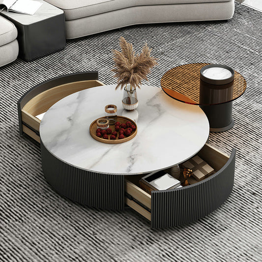 Slate Top Coffee Table Set Drum Cocktail Table with 2 Drawers Clearhalo 'Coffee & Accent Tables' 'Coffee Tables' 'coffee_tables' 'furn' 'furn_coffee_tables' 'Furniture' 'Living Room Furniture' 7251612