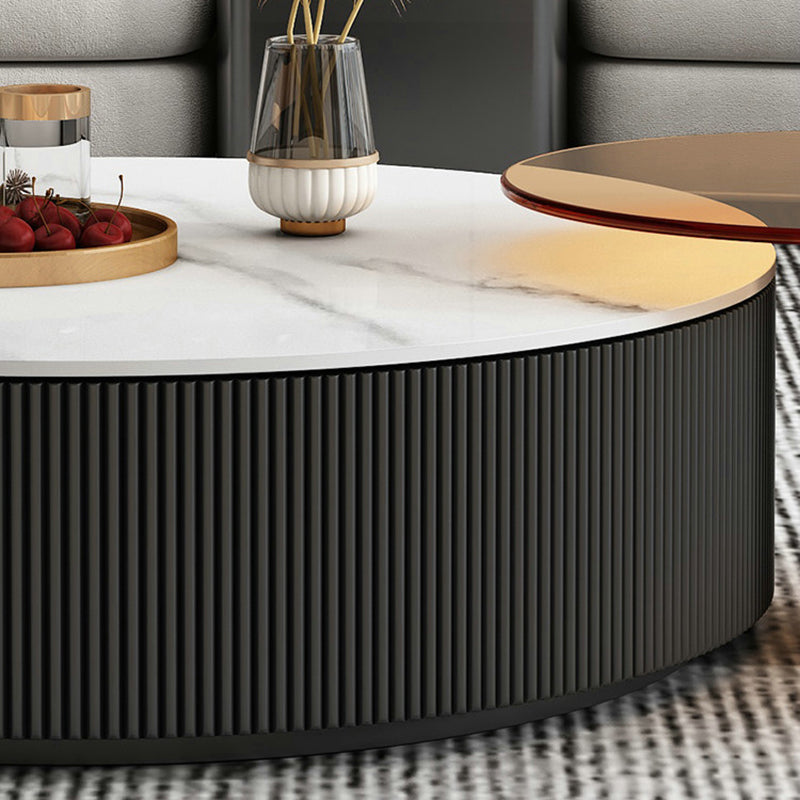 Slate Top Coffee Table Set Drum Cocktail Table with 2 Drawers Clearhalo 'Coffee & Accent Tables' 'Coffee Tables' 'coffee_tables' 'furn' 'furn_coffee_tables' 'Furniture' 'Living Room Furniture' 7251615