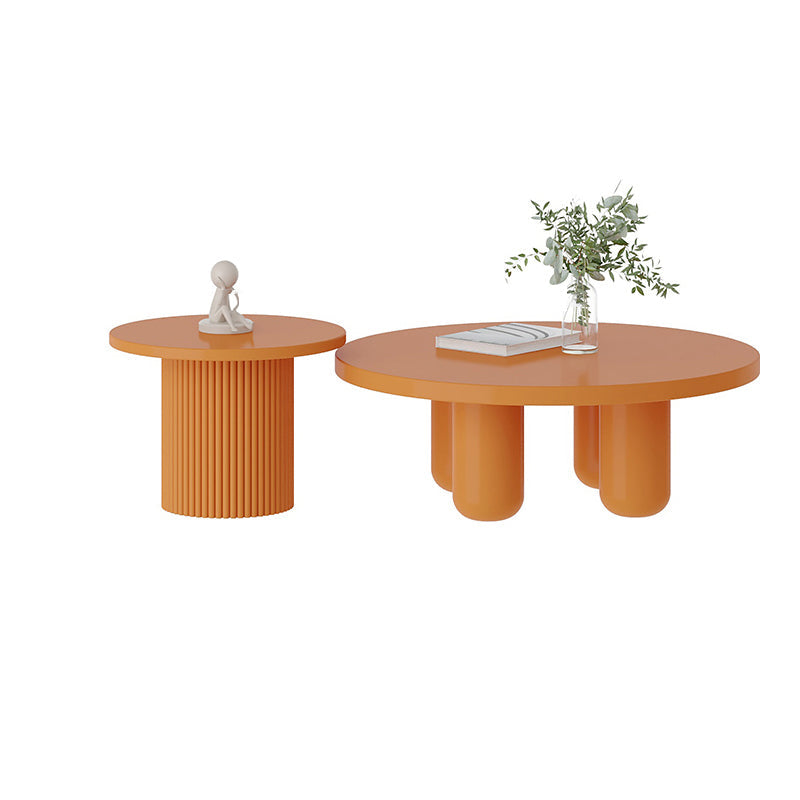 Contemporary Round Coffee Table Set Pedestal Wood Cocktail Table Orange Clearhalo 'Coffee & Accent Tables' 'Coffee Tables' 'coffee_tables' 'furn' 'furn_coffee_tables' 'Furniture' 'Living Room Furniture' 7251645