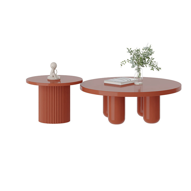 Contemporary Round Coffee Table Set Pedestal Wood Cocktail Table Red Clearhalo 'Coffee & Accent Tables' 'Coffee Tables' 'coffee_tables' 'furn' 'furn_coffee_tables' 'Furniture' 'Living Room Furniture' 7251646