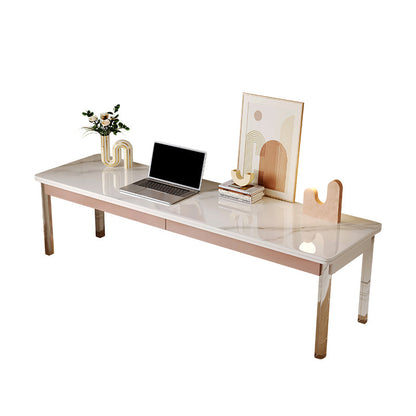 Modern Rectangular Shaped Office Table Stone Writing Desk in White Pink-White Clearhalo 'furn' 'furn_office_desk' 'Furniture' 'Office Desks' 'Office Furniture' 'office_desk' 7252227