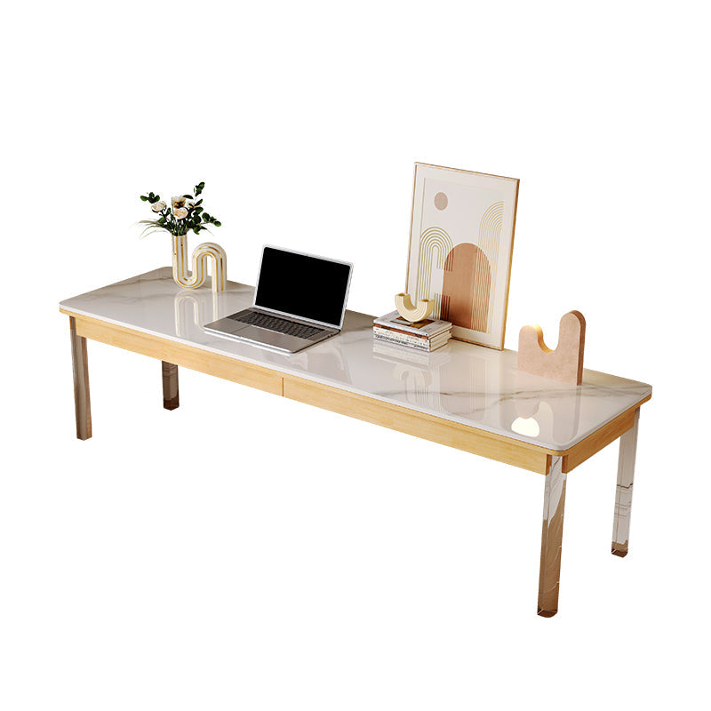 Modern Rectangular Shaped Office Table Stone Writing Desk in White Off-White Clearhalo 'furn' 'furn_office_desk' 'Furniture' 'Office Desks' 'Office Furniture' 'office_desk' 7252229