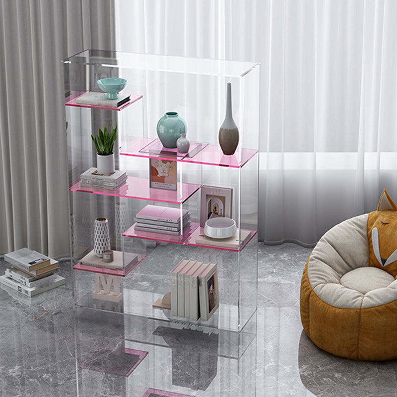 Contemporary Closed Back Bookshelf Standard Acrylic Bookcase with Shelves Pink Clearhalo 'Bookcases' 'furn' 'furn_bookcases' 'Furniture' 'Office Furniture' 7252531