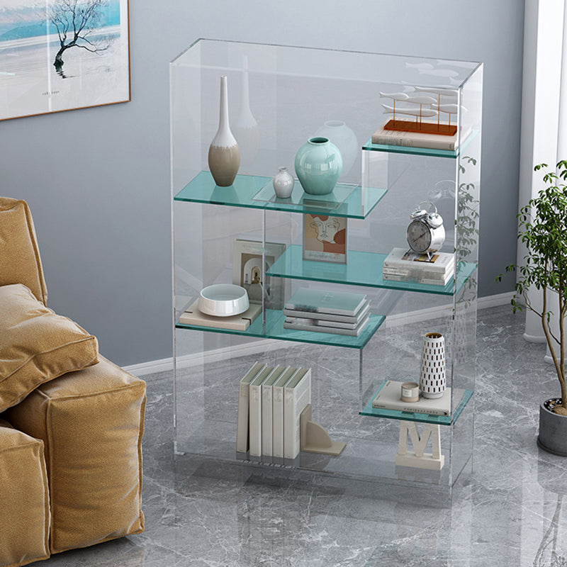 Contemporary Closed Back Bookshelf Standard Acrylic Bookcase with Shelves Lake Blue Clearhalo 'Bookcases' 'furn' 'furn_bookcases' 'Furniture' 'Office Furniture' 7252538