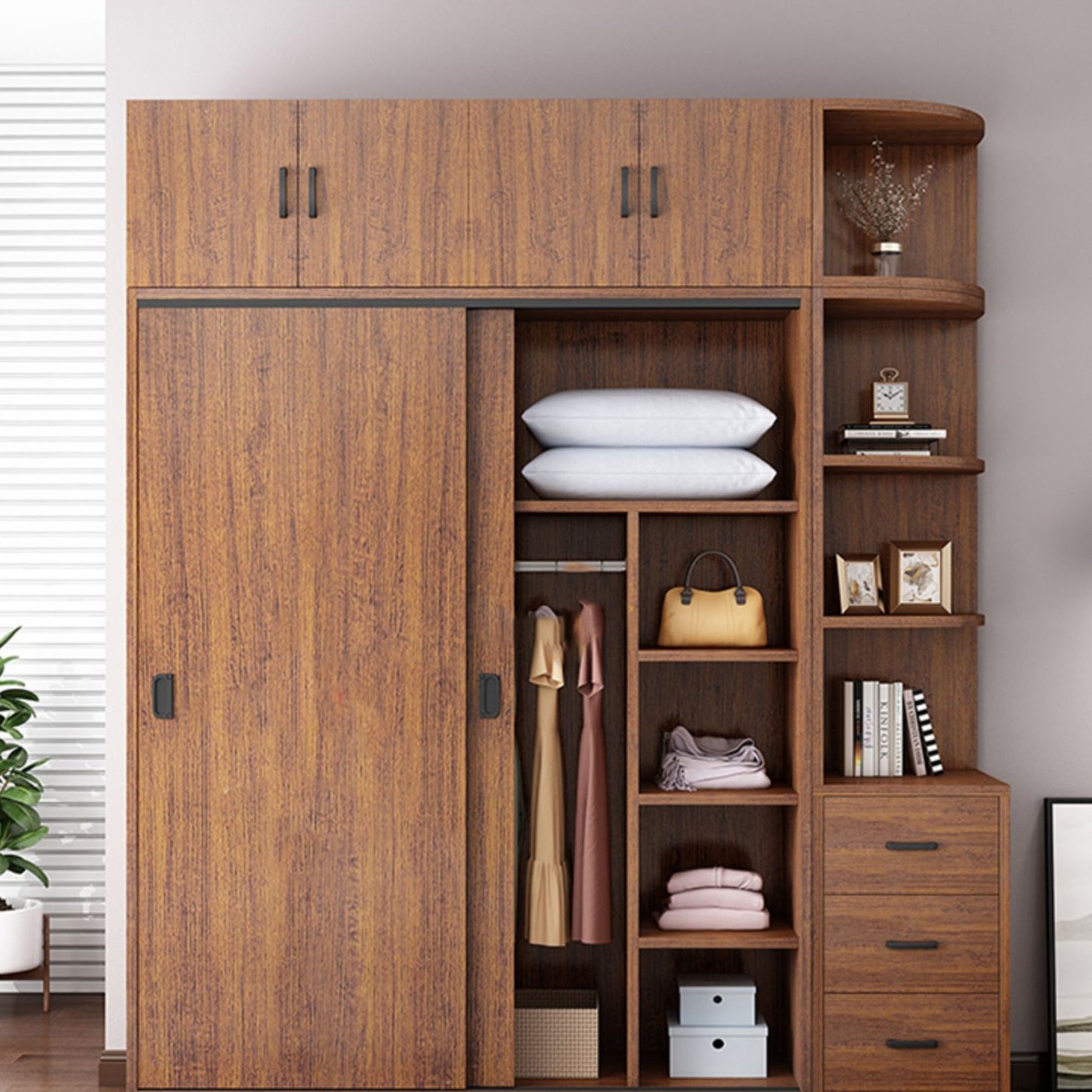 Modern Sliding Doors Wardrobe Wood Frame Freestanding Wardrobe Armoire