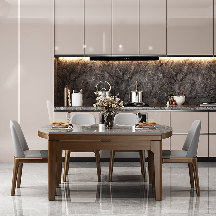 Modern Stone Foldable Dining Table Rubber Wood Base for Dining Room Clearhalo 'Dining Tables & Seating' 'Dining Tables' 'dining_table' 'furn' 'furn_dining_table' 'Furniture' 'Kitchen & Dining Furniture' 7254336