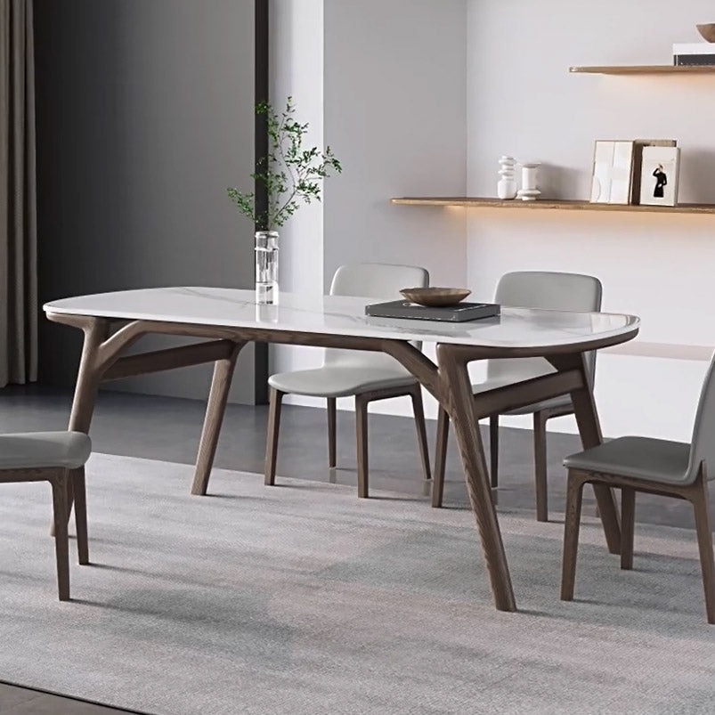 Table à manger contemporaine en pierre et table de salle à manger en bois pour salle à manger
