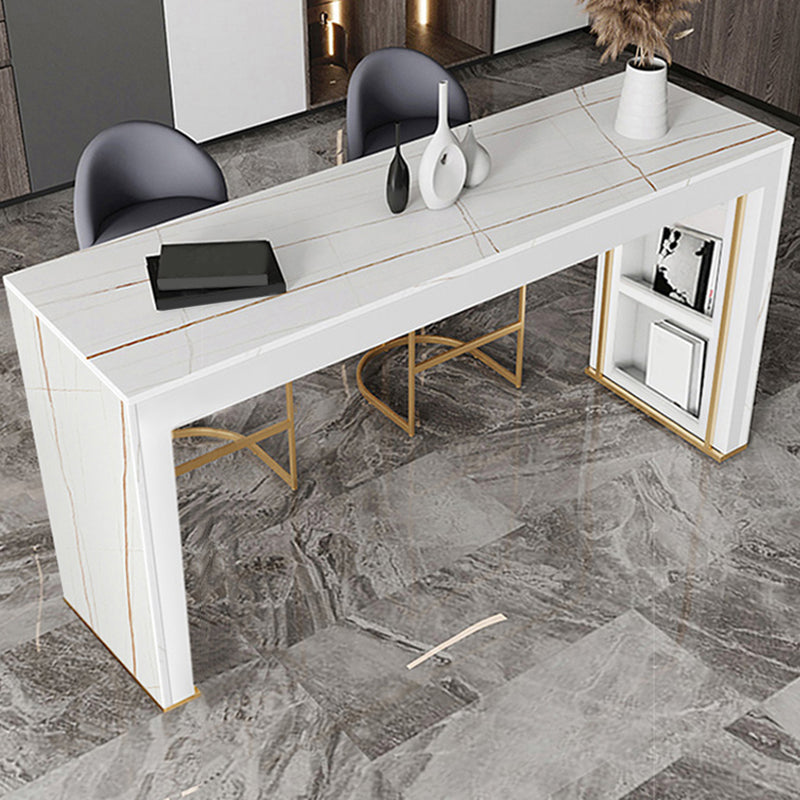 Modern Rectangle Bar Pub Table Set 1/3 Pcs Stone Top Bar Table and Upholstered Stools Table & Chair(s) White Clearhalo 'Bar Furniture' 'furn' 'furn_home_bar_bar_sets' 'Furniture' 'Home Bars & Bar Sets' 'home_bar_bar_sets' 'Kitchen & Dining Furniture' 7255699