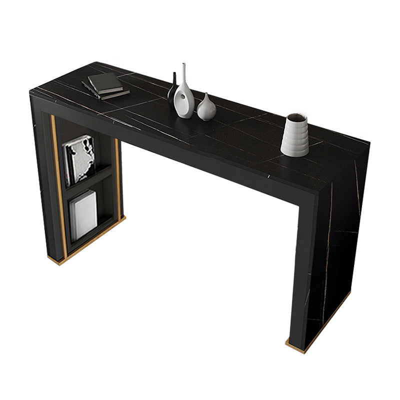 Modern Rectangle Bar Pub Table Set 1/3 Pcs Stone Top Bar Table and Upholstered Stools Table Black Clearhalo 'Bar Furniture' 'furn' 'furn_home_bar_bar_sets' 'Furniture' 'Home Bars & Bar Sets' 'home_bar_bar_sets' 'Kitchen & Dining Furniture' 7255700