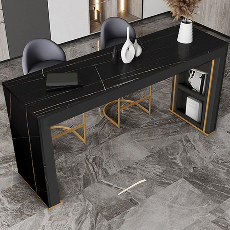 Modern Rectangle Bar Pub Table Set 1/3 Pcs Stone Top Bar Table and Upholstered Stools Table & Chair(s) Black Clearhalo 'Bar Furniture' 'furn' 'furn_home_bar_bar_sets' 'Furniture' 'Home Bars & Bar Sets' 'home_bar_bar_sets' 'Kitchen & Dining Furniture' 7255702