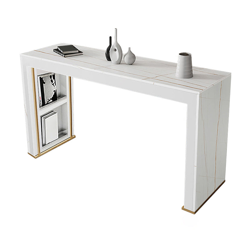 Modern Rectangle Bar Pub Table Set 1/3 Pcs Stone Top Bar Table and Upholstered Stools Table White Clearhalo 'Bar Furniture' 'furn' 'furn_home_bar_bar_sets' 'Furniture' 'Home Bars & Bar Sets' 'home_bar_bar_sets' 'Kitchen & Dining Furniture' 7255705