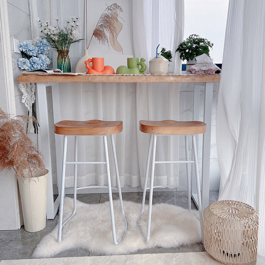 Rectangle Pine Wood Top Bistro Table Modern Pub Table with White Metal Base Clearhalo 'Bar Furniture' 'Bar Tables' 'bar_tables' 'furn' 'furn_bar_tables' 'Furniture' 'Kitchen & Dining Furniture' 7256365