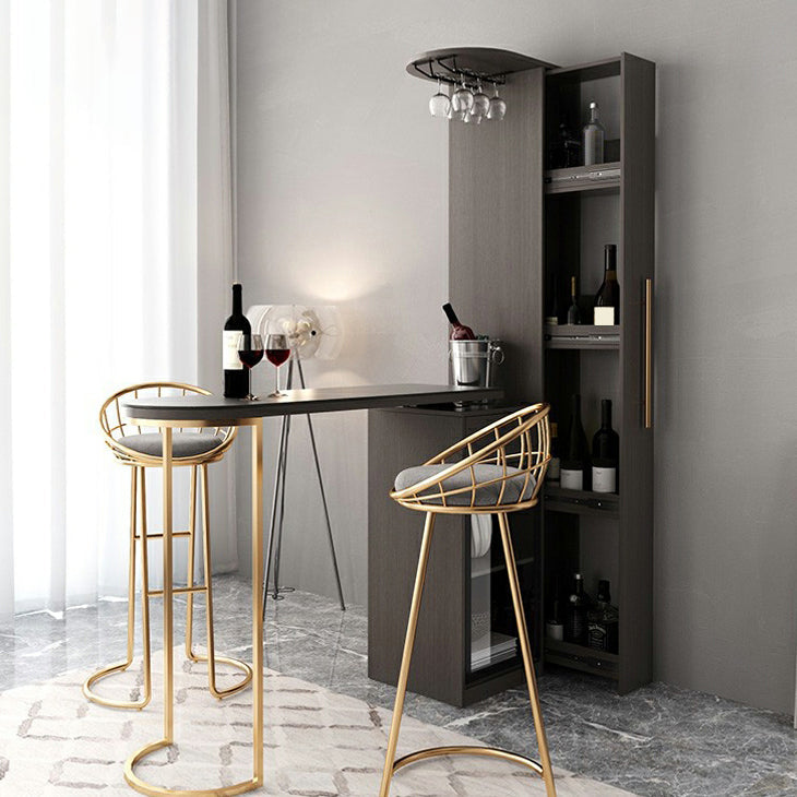Glam Wood Telescopic Bar Table with Wine Cabinet for Living Room