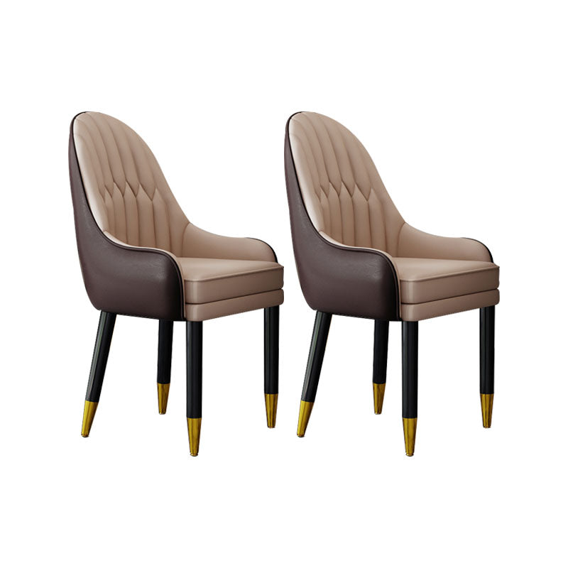 Faux Leather Dining Chairs Modern Parsons Chair with Wood Legs Khaki 2 Piece Set Clearhalo 'Dining Chairs' 'Dining Tables & Seating' 'dining_chair' 'furn' 'furn_dining_chair' 'Furniture' 'Kitchen & Dining Furniture' 7256885