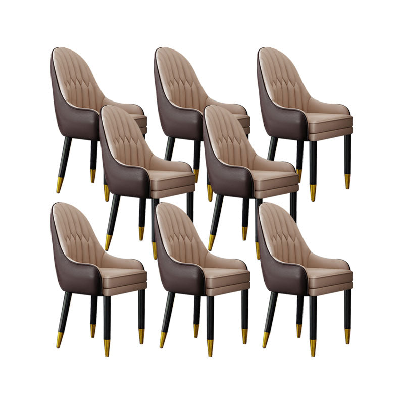 Faux Leather Dining Chairs Modern Parsons Chair with Wood Legs Khaki 8 Piece Set Clearhalo 'Dining Chairs' 'Dining Tables & Seating' 'dining_chair' 'furn' 'furn_dining_chair' 'Furniture' 'Kitchen & Dining Furniture' 7256890