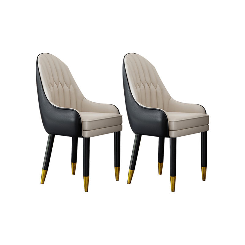 Faux Leather Dining Chairs Modern Parsons Chair with Wood Legs Black Beige 2 Piece Set Clearhalo 'Dining Chairs' 'Dining Tables & Seating' 'dining_chair' 'furn' 'furn_dining_chair' 'Furniture' 'Kitchen & Dining Furniture' 7256903