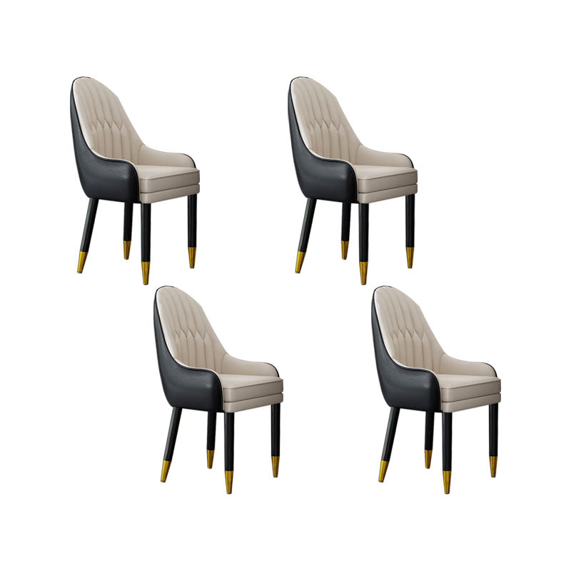 Faux Leather Dining Chairs Modern Parsons Chair with Wood Legs Black Beige 4 Piece Set Clearhalo 'Dining Chairs' 'Dining Tables & Seating' 'dining_chair' 'furn' 'furn_dining_chair' 'Furniture' 'Kitchen & Dining Furniture' 7256904