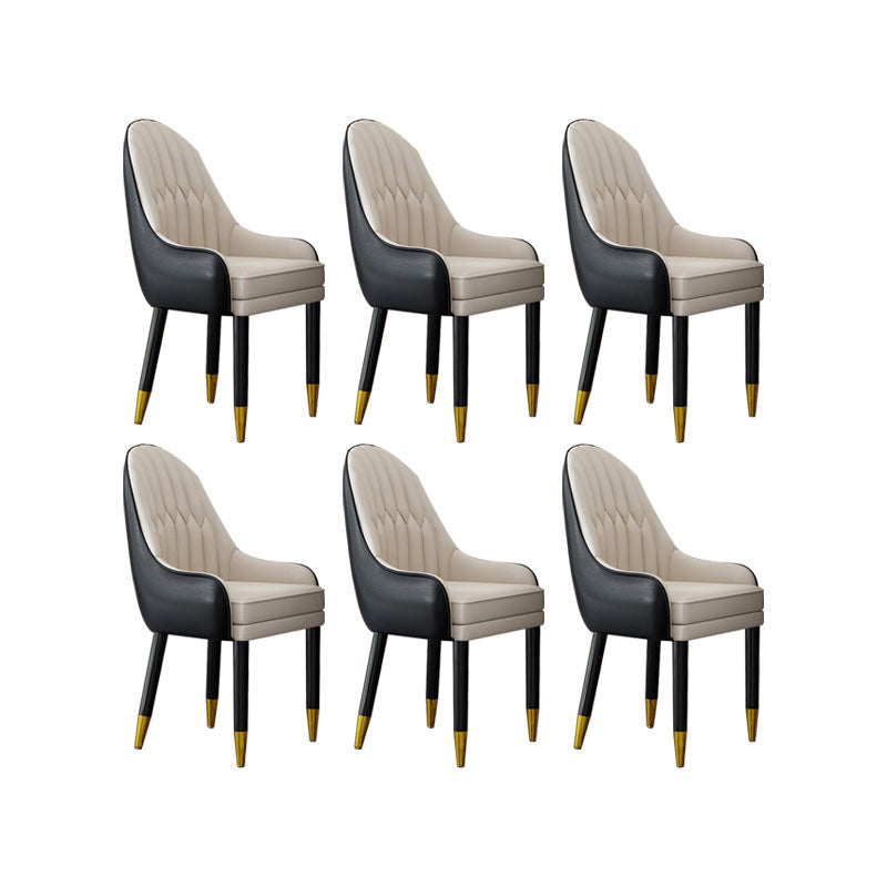 Faux Leather Dining Chairs Modern Parsons Chair with Wood Legs Black Beige 6 Piece Set Clearhalo 'Dining Chairs' 'Dining Tables & Seating' 'dining_chair' 'furn' 'furn_dining_chair' 'Furniture' 'Kitchen & Dining Furniture' 7256905