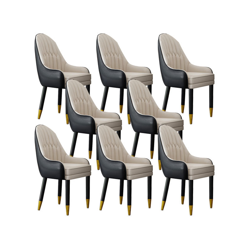 Faux Leather Dining Chairs Modern Parsons Chair with Wood Legs Black Beige 8 Piece Set Clearhalo 'Dining Chairs' 'Dining Tables & Seating' 'dining_chair' 'furn' 'furn_dining_chair' 'Furniture' 'Kitchen & Dining Furniture' 7256906