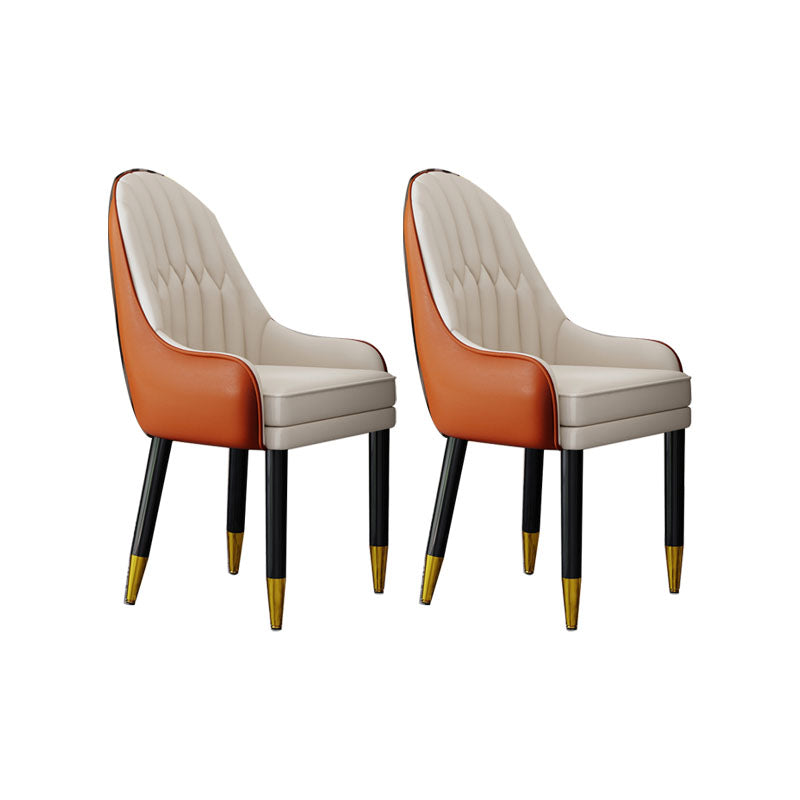 Faux Leather Dining Chairs Modern Parsons Chair with Wood Legs Orange Beige 2 Piece Set Clearhalo 'Dining Chairs' 'Dining Tables & Seating' 'dining_chair' 'furn' 'furn_dining_chair' 'Furniture' 'Kitchen & Dining Furniture' 7256908