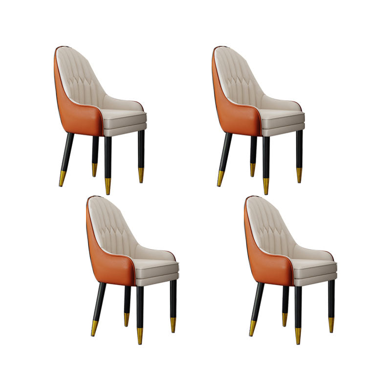 Faux Leather Dining Chairs Modern Parsons Chair with Wood Legs Orange Beige 4 Piece Set Clearhalo 'Dining Chairs' 'Dining Tables & Seating' 'dining_chair' 'furn' 'furn_dining_chair' 'Furniture' 'Kitchen & Dining Furniture' 7256909